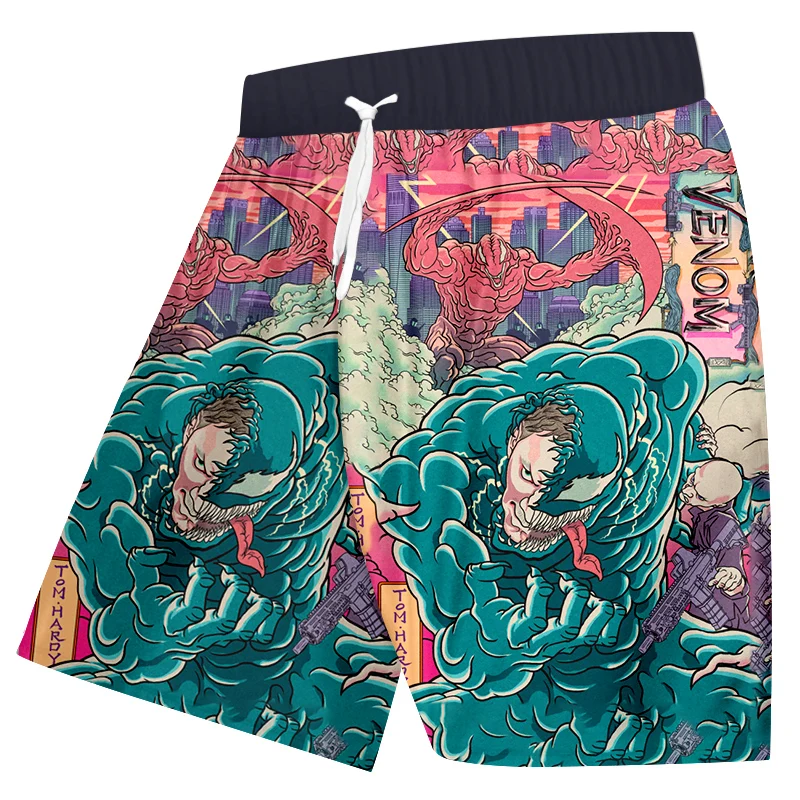 OGKB Men's 2019 3d Printing Creative Fun Large Size Casual Summer Beach Shorts Alien Venom Tongue Black 6xl | Мужская одежда