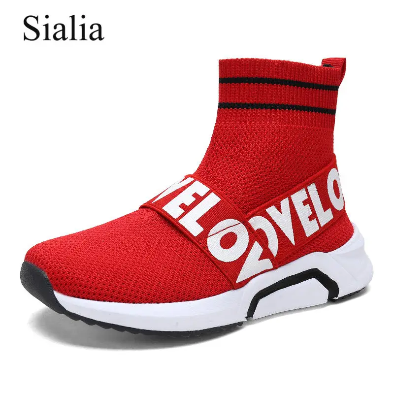 Red Sialia/детские кроссовки для мальчиков; повседневная обувь; кроссовки для девочек; детская обувь из сетчатого материала; спортивные кроссовки; дышащие; Flyknit; chaussure fille - Цвет: Red