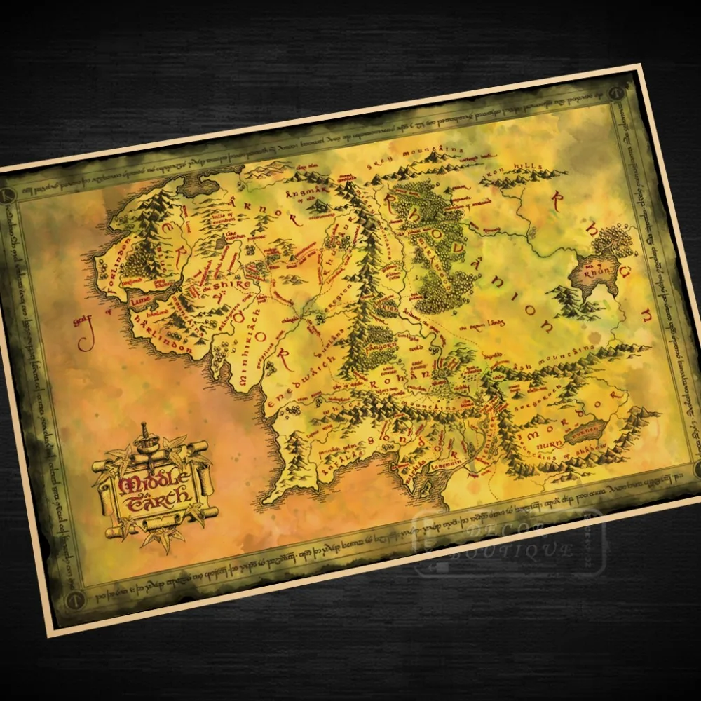 Lord of the Rings Middle-earth Old Map Classic Vintage Retro Kraft Decorative Poster Maps Home Bar Posters Wall Canvas Sticker D | Дом и сад