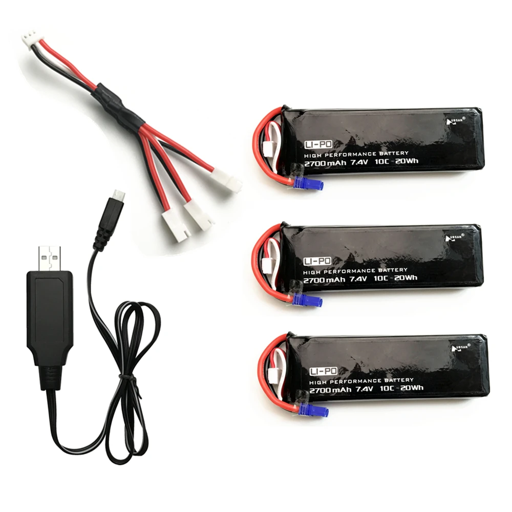 Saleaman 7 4 В 2700 мАч 10C Батарея + 1 в 3 кабеля USB Зарядное устройство Комплект для Hubsan H501S