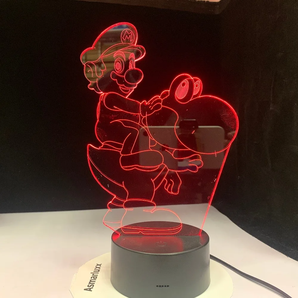 Мультяшная игровая фигурка Супер Марио Yoshi 3D светодиодный USB лампа Акриловая