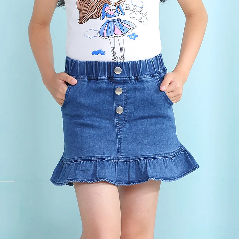 Новая детская юбка для девочек на лето 2020 повседневная синяя джинсовая пуговицах