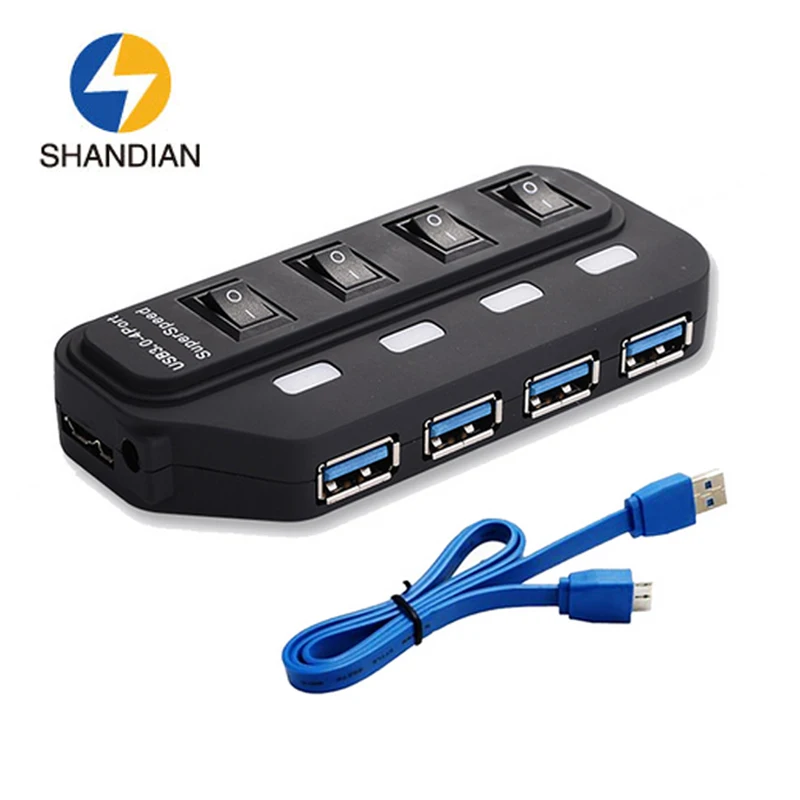 Shandian Новый мини 4 Порты светодиод высокой Скорость USB 3.0 хаб Портативный HUB ультра 5