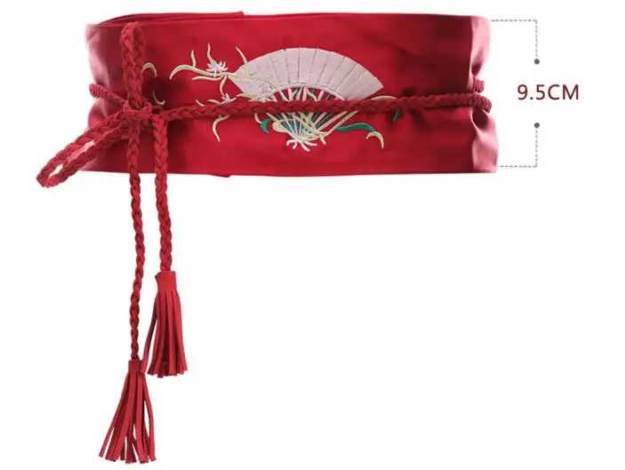 65-85cm waist Атласный вышитый пояс для платья вентилятор Цветы Вышивка Широкий Obi пояс для талии корсет галстук пояс для кимоно замечательный - Цвет: 65-85cm waist
