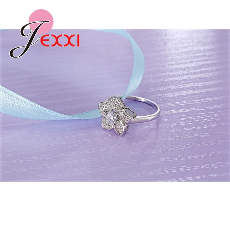 925 Sterling Silver Ring Plant Series Sharp Corner Flower Ornament White Crystal Cubic Zirconia For Women Girl Birthday Present | Украшения