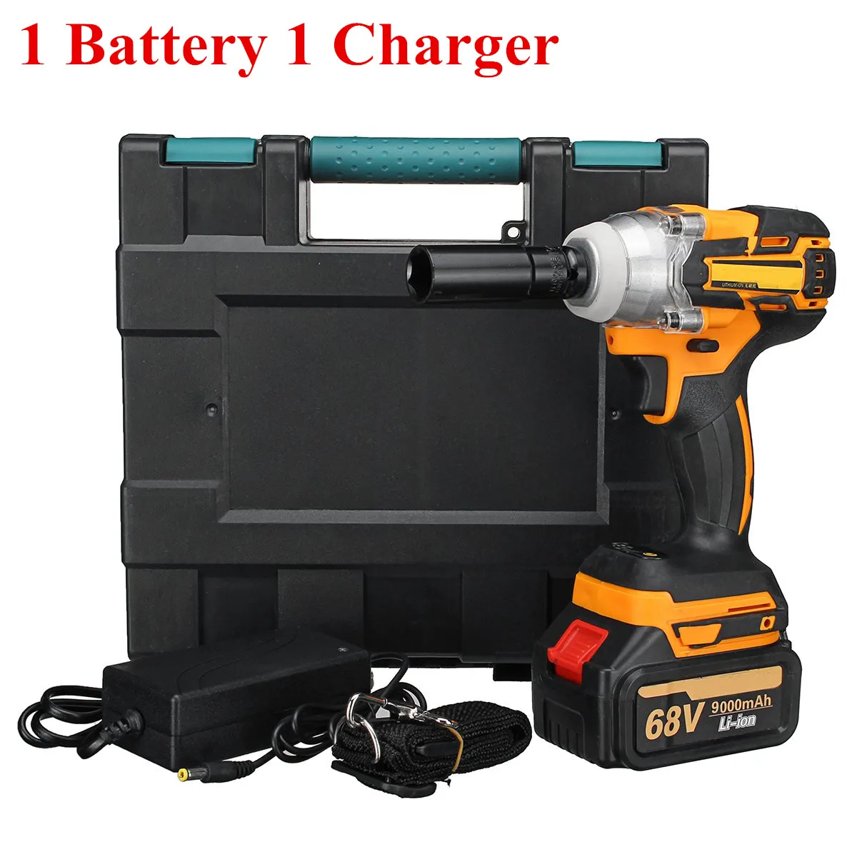 1 battery 68V 9000mAh 520N. m Беспроводной литий-ионный аккумулятор электрический ударный ключ беспроводной бесщеточный с перезаряжаемой батареей AC 100-240V - Цвет: 1 battery