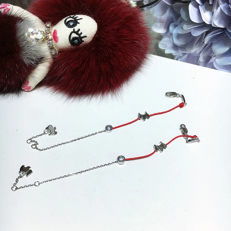 Red Rope Bracelet Sweet Gift For Birthday Jewelry All Matching Lovely Dog High Quality Pure 925 Sterling Silver Zircon | Украшения и