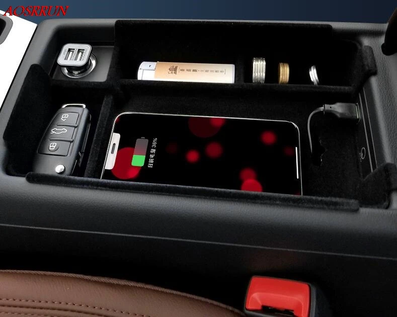 QI Беспроводная зарядная коробка для audi A4 A5 центральный поддон для хранения подлокотник контейнер коробка крышка комплект автомобильные аксессуары LHD