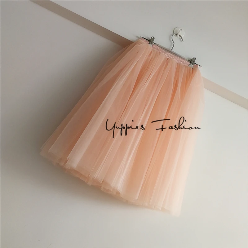 Распродажа! 7 слоев миди Тюлевая юбка Высокая Талия Юбки для женщин Женская мода