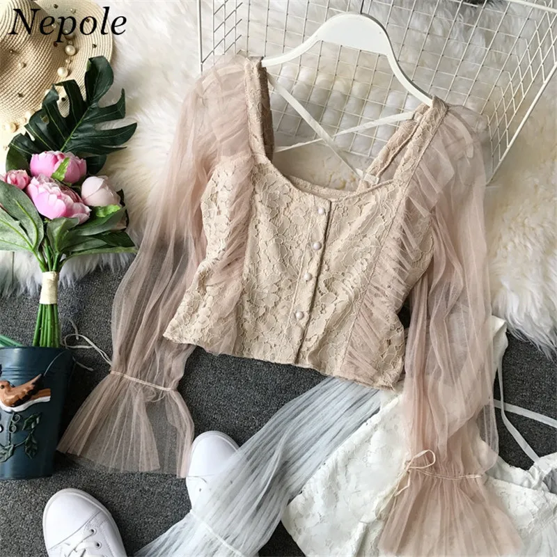 Neploe кружевная блузка с оборками и воротником лодочкой винтажная прозрачная из