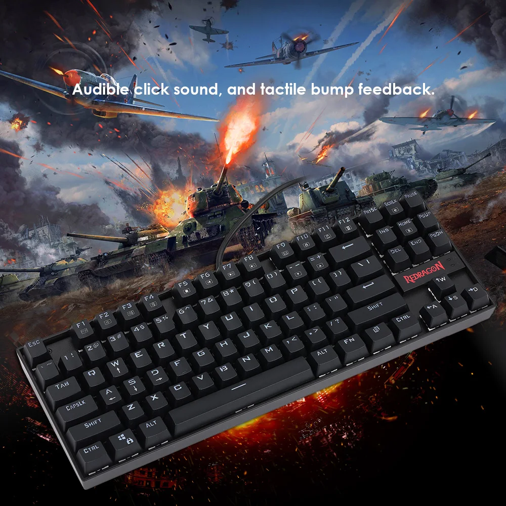Redragon K552 из сладкого картофеля 87 клавиш Светодиодный подсветка одной Цвет ключей механическая клавиатура игровой клавиатуры для геймера английская раскладка