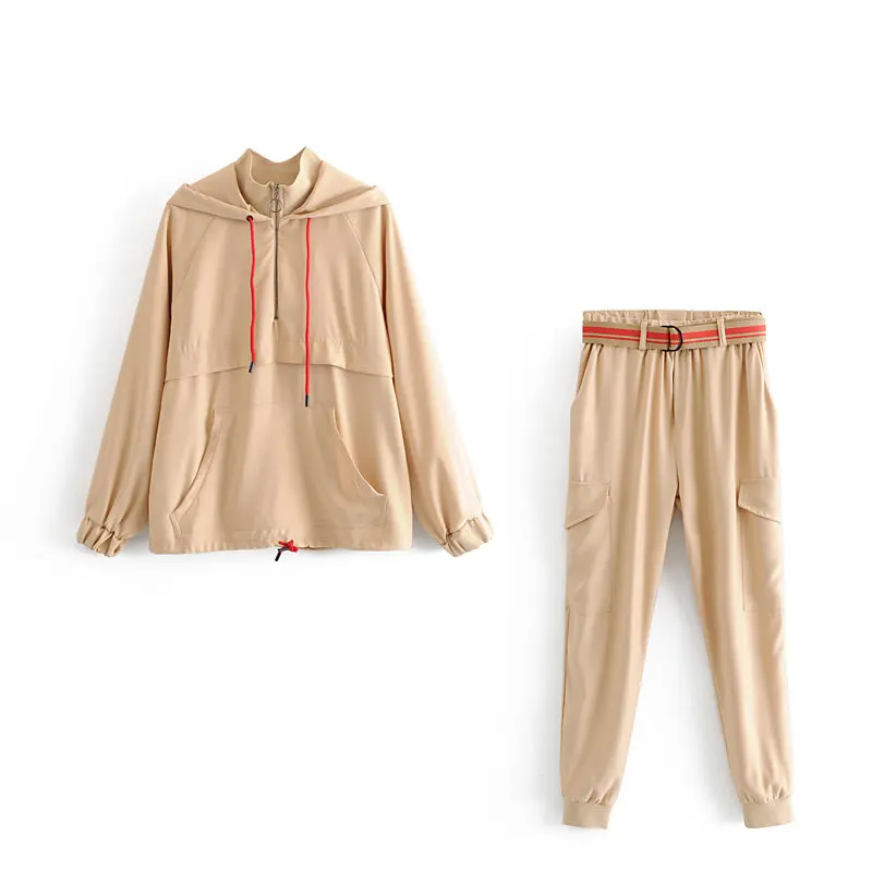 2 piece set Wiithered комплект из двух предметов конъюнкт де mujer Хай-стрит-карго штаны-шаровары штаны и куртка с капюшоном спортивная куртка для женщин Женский комплект 2 шт - Цвет: 2 piece set