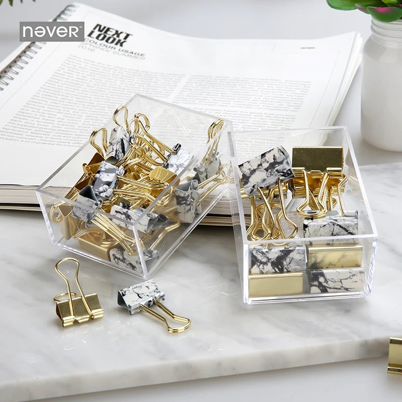 

Never Marble Golden Binder Clips Metal Clips Stationery Paper Clips Klips Fashion Office Accessories School Supplies 19mm/25mm