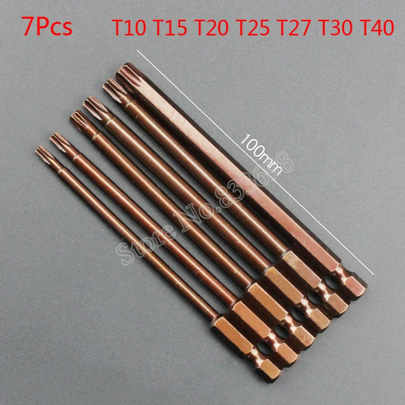 7 шт. S2 Набор отверток из стали Torx, набор магнитных бит, 1/4 дюйма, Набор отверток с хвостовиком, T10 T15 T20 T25 T27 T30 T40