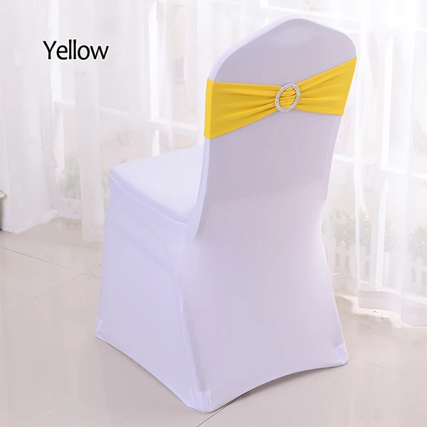 Yellow YRYIE, 50 шт./лот, чехлы на стулья из лайкры и спандекса, ленты с пряжкой для свадебной вечеринки, дня рождения, банкета, украшения стульев - Цвет: Yellow