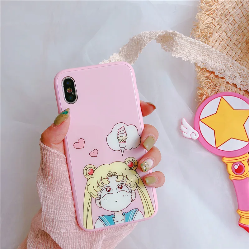 Kawaii Японии Сейлор Мун Аниме Телефон чехол для iPhone 7 Puls 6 S 8 X XS Max XR розовый