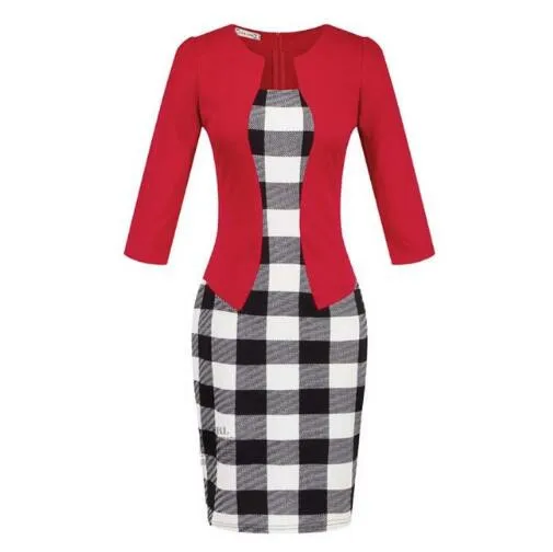 Женское элегантное платье карандаш с поясом в клетку|wear to work|bodycon dressbusiness dress |