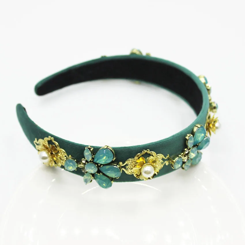 Ободок для волос с зелеными бриллиантами модный аксессуар в стиле барокко| |