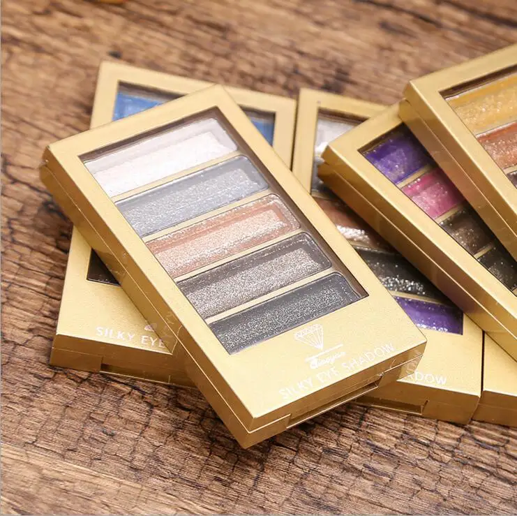 Профессиональный макияж для глаз 5 видов цветов Палитра теней век Золотая
