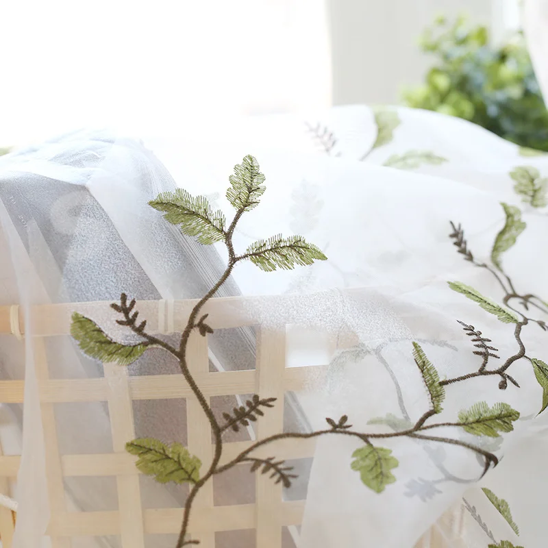 green tulle Роскошный модный деревенский листья синий прозрачный занавес кухонный занавес Окно гостиная украшение Современная занавеска Тюль WP203 и 30 - Цвет: green tulle