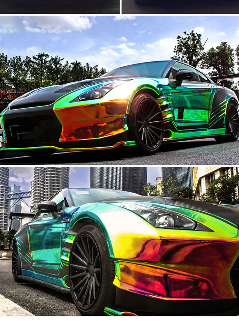 Black Backing Holographic Rainbow Neo Chrome Car Vinyl Wrap Bubble Free Sticker 54.3''x197'' |