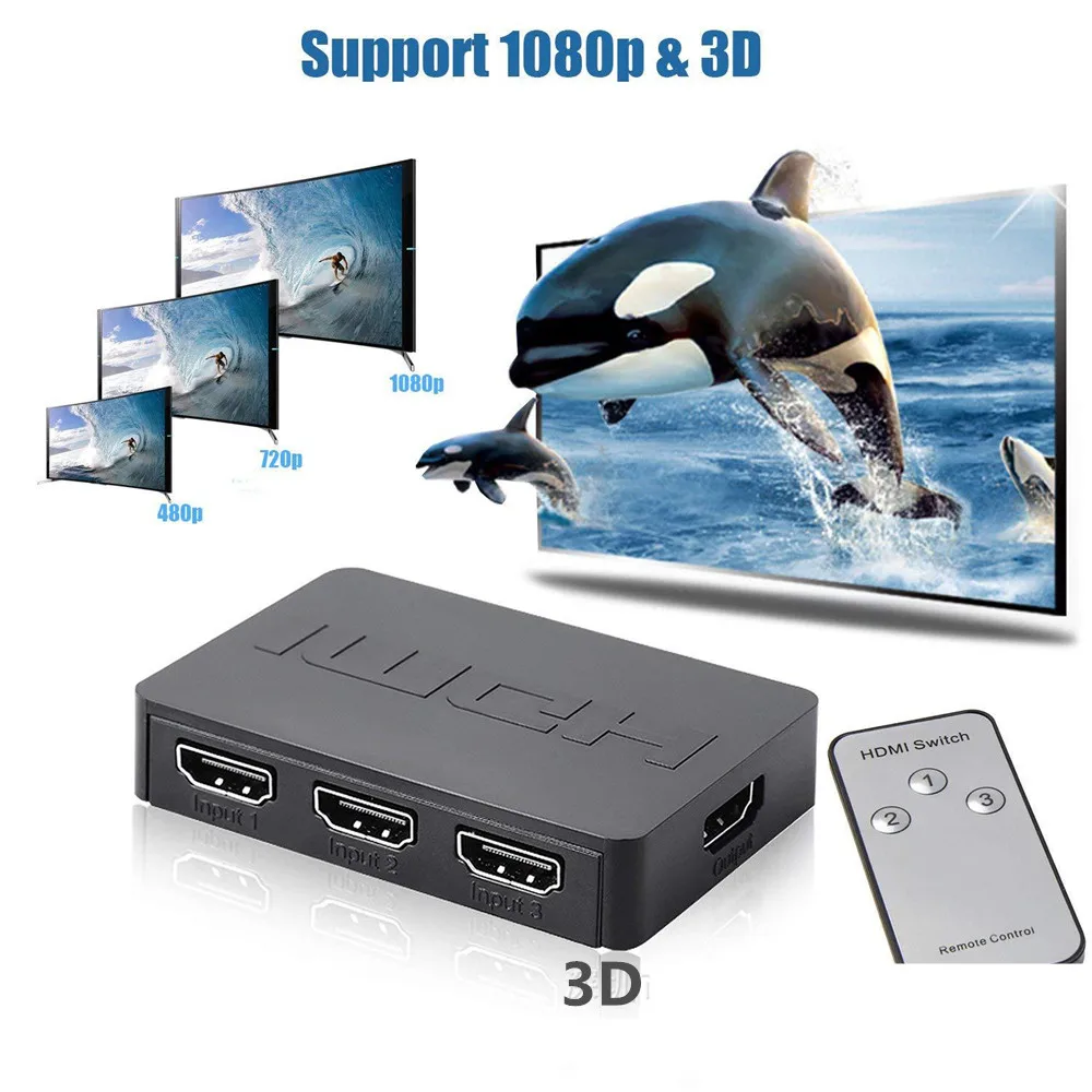HDMI переключатель 3 входа 1 выход 3x1 монитора поддерживает высокую скорость 3D Full HD