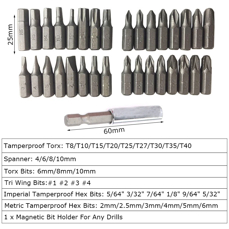 33 шт. отвертка биты с держателем удлинителя Phillips Torx Hex Star Набор бит электрическая