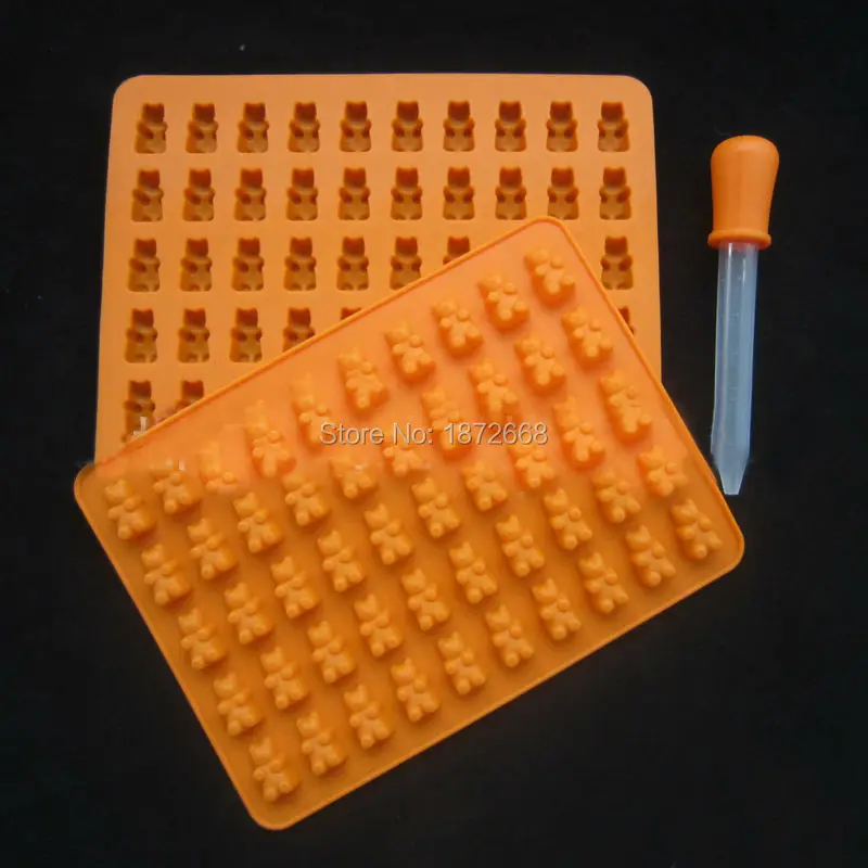 50 Holes Small Bear Silicone Gummy Candy Mold Ice Chocolate Tray w/ Dropper cartoon Cubs silicone mold DIY jelly ice mould 100 | Дом и сад