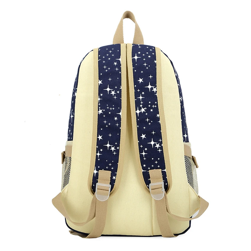 Модный холщовый школьный рюкзак для девочек набор с маленькими звездами Женская