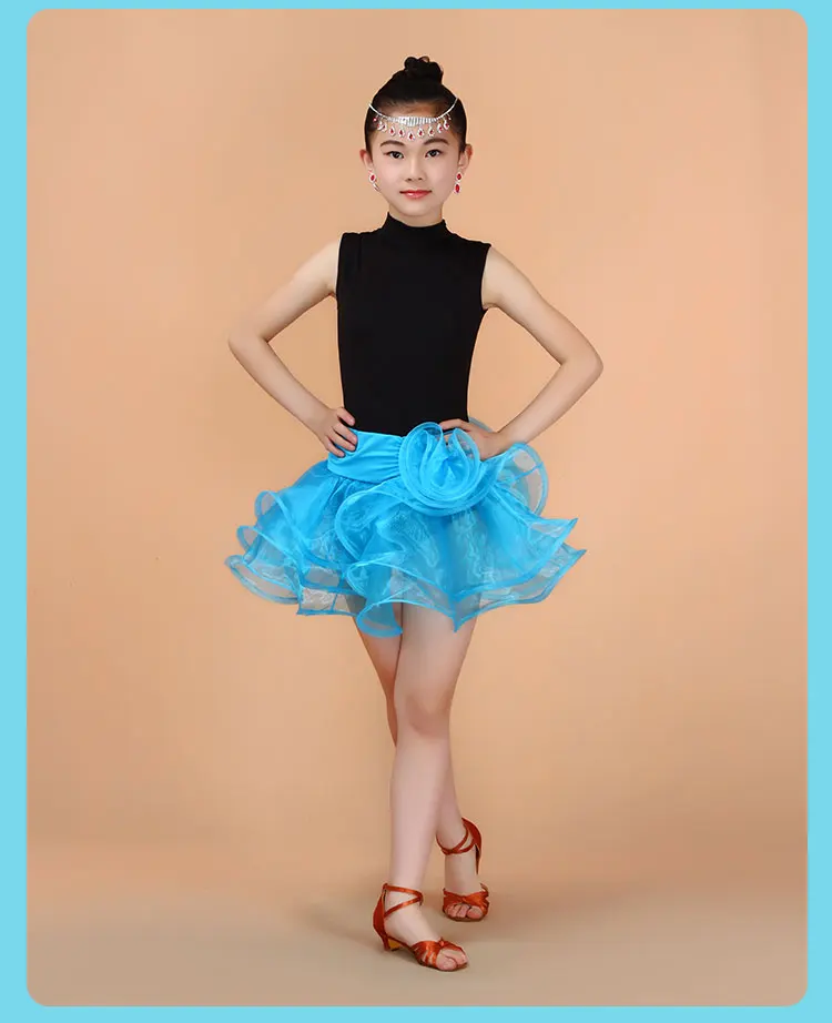 Детское платье пачка из органзы без рукавов|latin dance costumes|dance costumes kidschildren latin dancing |