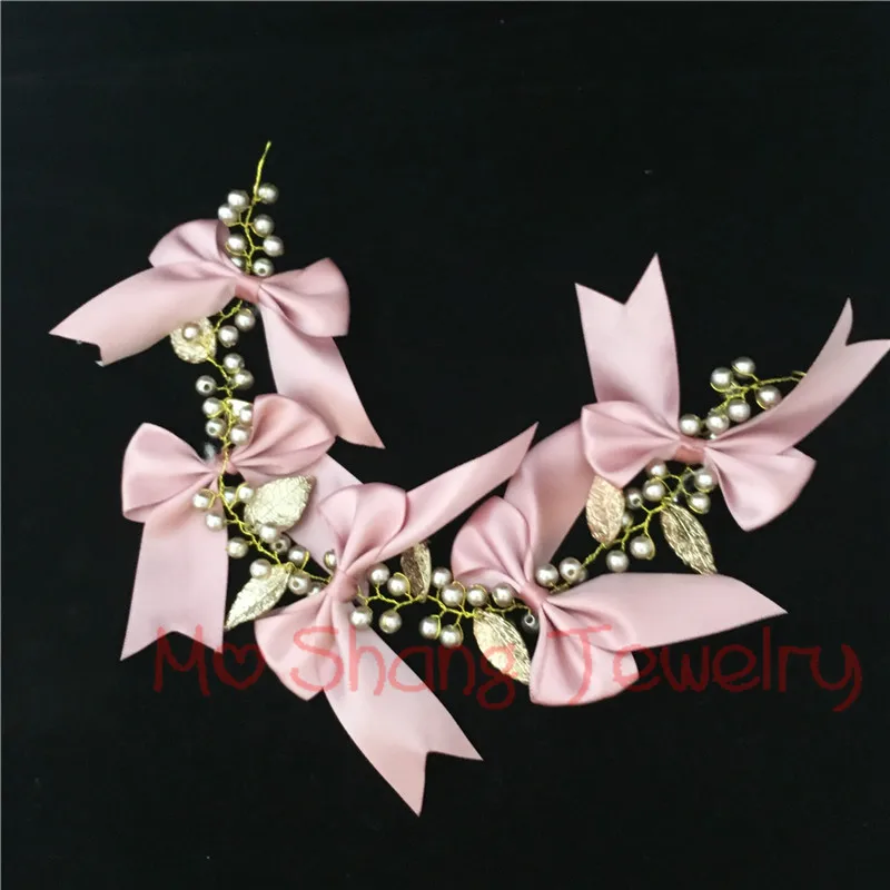 Женский обруч для волос с искусственным жемчугом розовым бантом свадебный