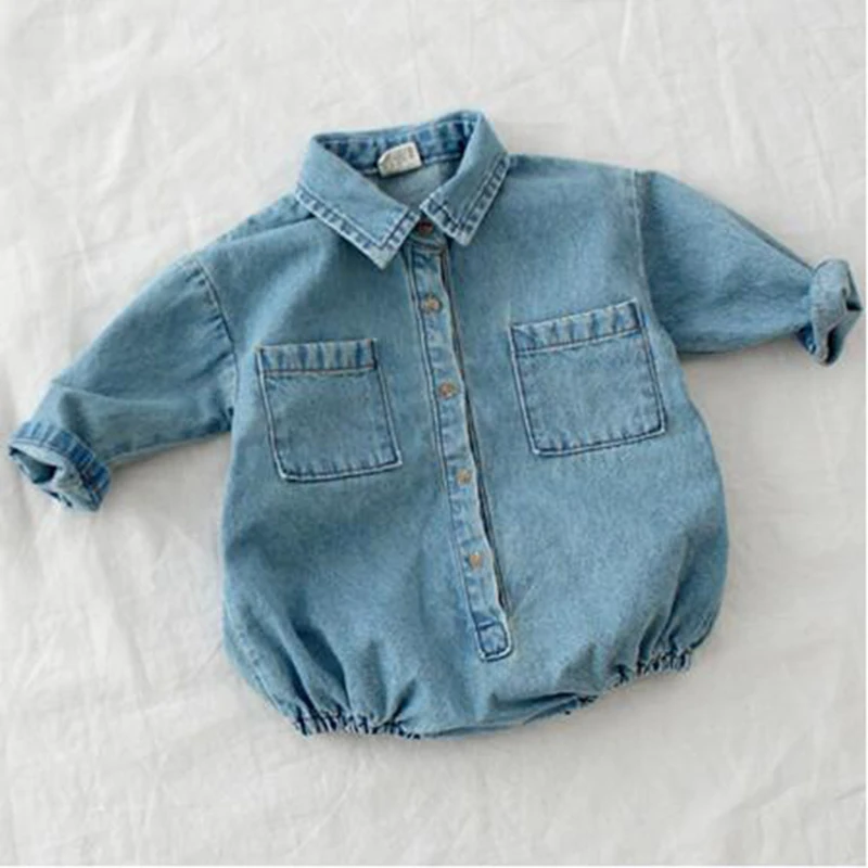 

Autumn Baby Toddler Long Sleeve Lapel Collar Denim Jeans Rompers Kids Infant Jumpsuits Baby Boys Girls Clothes Fashion Rompers