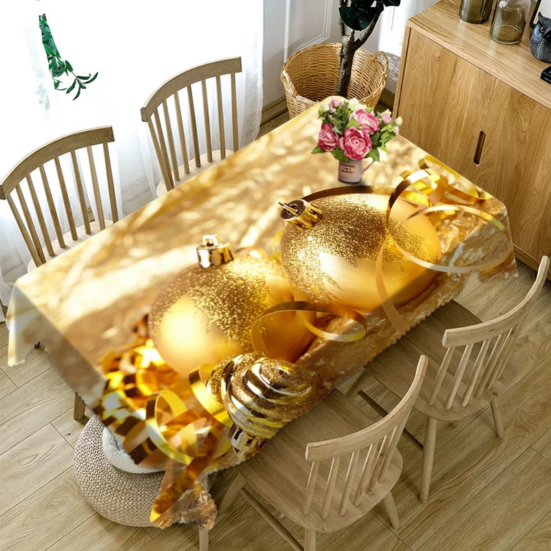 Скатерть 3D с золотыми круглыми шариками плотная прямоугольная и круглая
