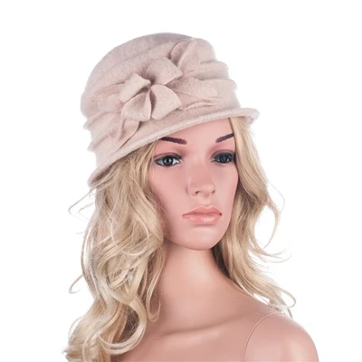 Beige Женские шапки с цветком, шерсть, шляпы для мам, новые Брендовые женские шапки на осень и зиму, теплые шапки - Цвет: Beige