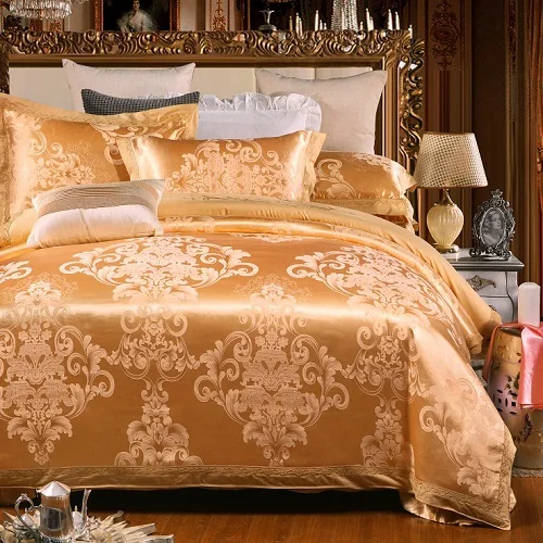 bedding set 2 Сатин, хлопок, золотой пододеяльник, хлопок, простыня, queen king size, 4 шт., набор постельного белья, роскошная вышивка, набор постельного белья, подушка, shams - Цвет: bedding set 2