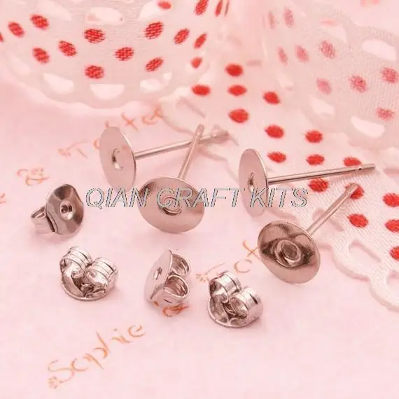 

500 sets rhodium silver Blank Pad Ear Studs 6mm pad with stoppers earring backs lead and nickle free