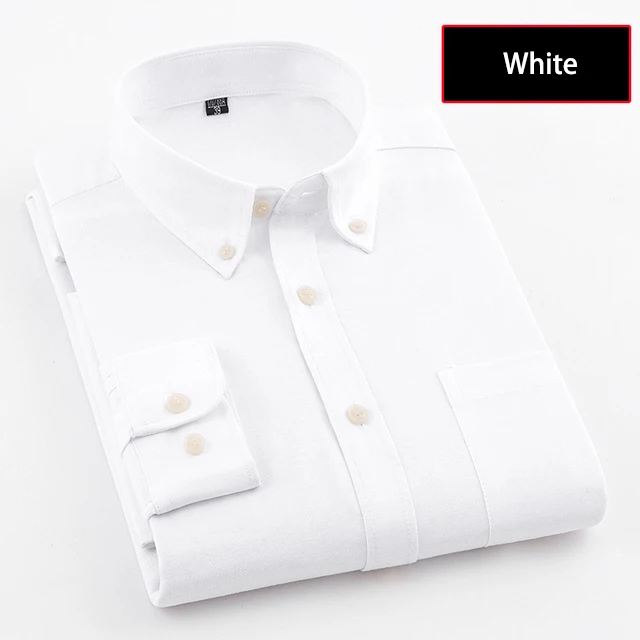 White Shirt 8 цветов, простые мужские рубашки с длинным рукавом, повседневные, осень-весна, хлопок, Оксфорд, деним, мужские рубашки, плюс размер, M-5XL, одноцветные, мулс, брендовая одежда - Цвет: White Shirt