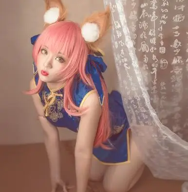 Costume and wig Mae FGO косплей аниме Fate/Grand Order Tamamo No Mae костюм-Чонсам для косплея синее платье женские костюмы на Хэллоуин для женщин - Цвет: Costume and wig
