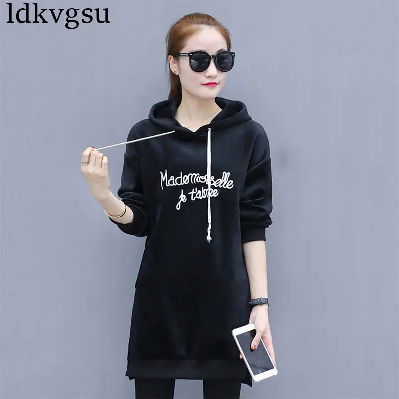 Sweatershirts Для женщин с капюшоном топы Демисезонный Для женщин куртки Повседневное большой Размеры золото бархат Свободные толстовки пальто A765