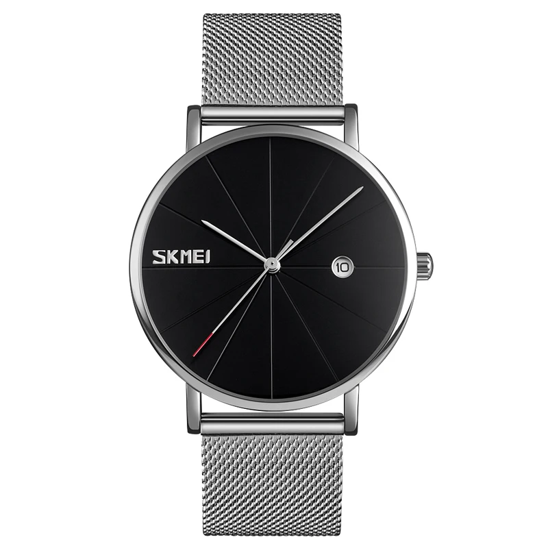 Sliver black Женские и мужские кварцевые часы, Роскошные наручные часы с сетчатым ремешком и водонепроницаемым хронографом, женские часы от ведущего бренда SKMEI Relogio Feminino - Цвет: Sliver black