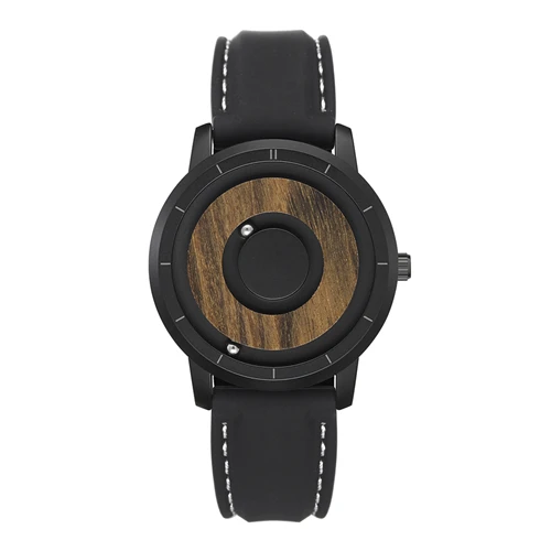 EUTOUR Mens Watch Magnetic Ball Watch Silicone Leather Steel Strap Quartz Unique Wristwatch Mens For Blindman zegarek meski - Цвет: Black Leather