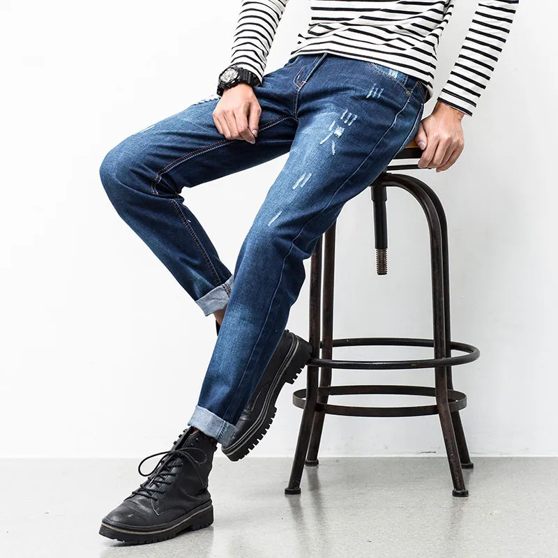 Мужские Джинсы Рваные 2017 Лето Slim Fit Узкие Мужчин Патч Прямо Уничтожить Мыть |