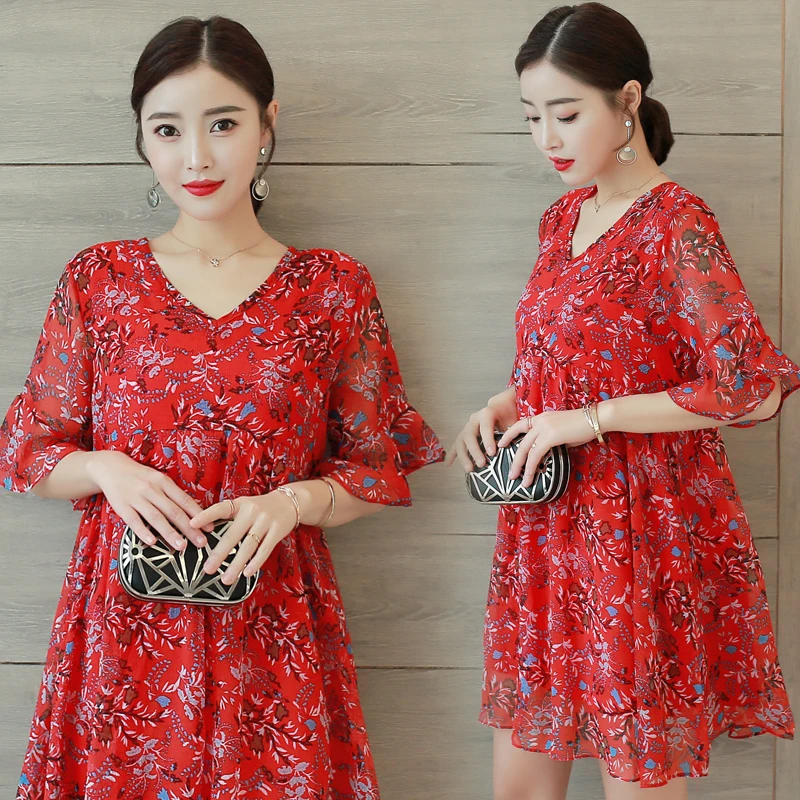 

Bohemia Summer Maternity Clothes Casual Dress Chiffon Pregnancy Dress Plus Size Printing Pregnant Dresses Short Sleeve Tops