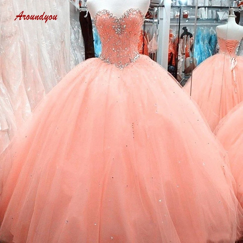 Роскошные бальные платья Quinceanera милое платье из тюля с кристаллами для