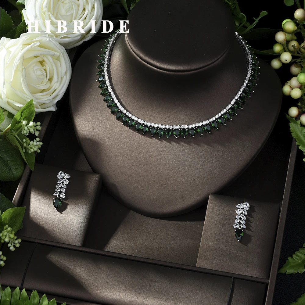 

HIBRIDE High Quality Cubic Zirconia Wedding Necklace and Earrings Luxury Crystal Bridal Jewelry Sets for Bridesmaids N-1012