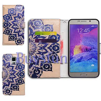 Bcov Brand Blue Flower Pattern Folio Leather Cover Case For Samsung Galaxy Note 4 103027769 |