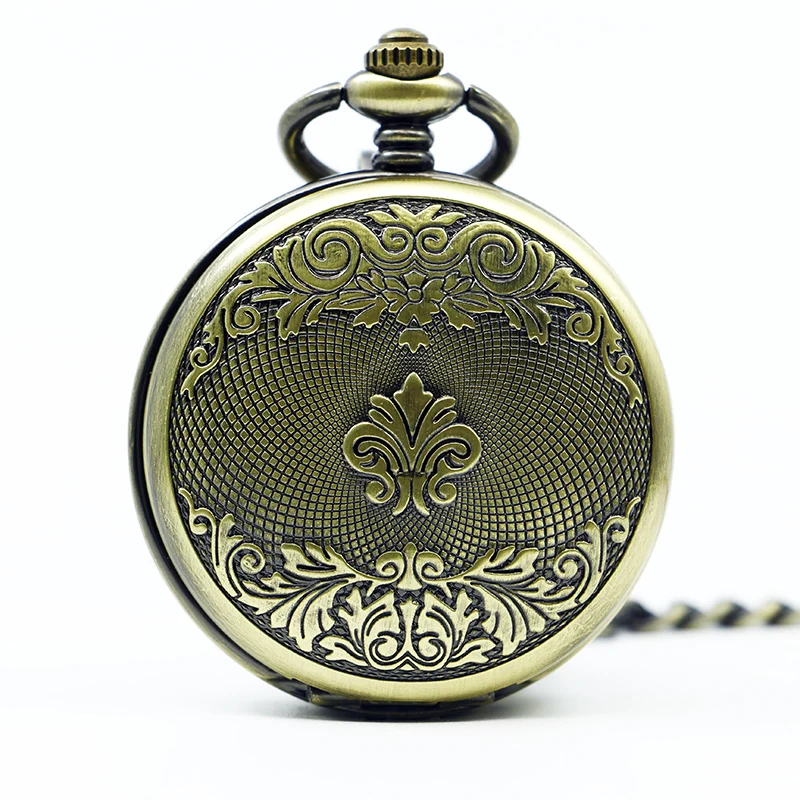 Men Women Automatic Mechanical Pocket Watch Carving Skeleton Fashion Chain Fob Copper  Exquisite Bronze Clock Gift PJX1252