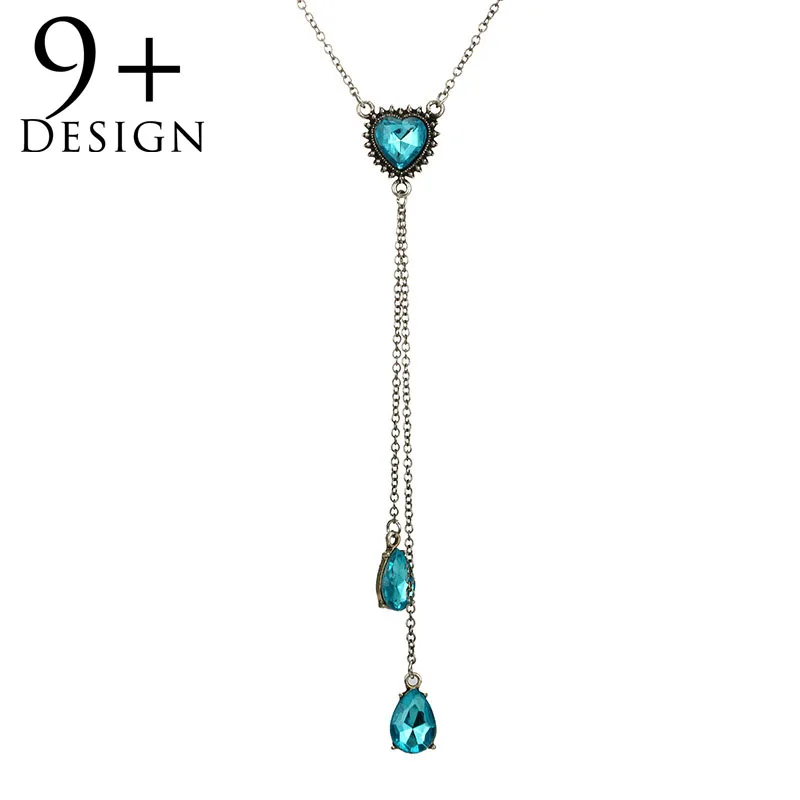 Boho Shine Blue Heart Crystal Pendant Necklaces Elegant Long Water drop Tassel Chain Weeding Engagement Jewelry Gift | Украшения и