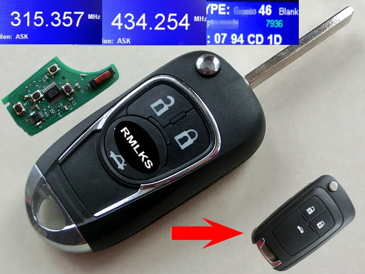 

RMLKS PCF7936AA AS 433MHz With ID46 Chip Flip Folding Remote Control Key Fob Uncut HU100 Blade Uncut Button