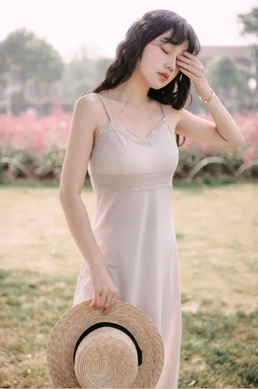 Slip Dress Ubei женское модное платье феи с вышивкой, женское летнее милое Сетчатое Марлевое темпераментное длинное платье из двух частей - Цвет: Slip Dress